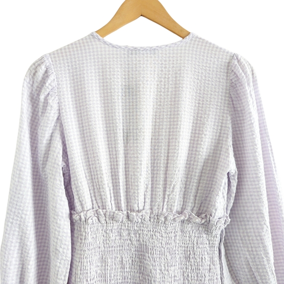NASTY GAL Gingham Print Tiered Smocked Ruffle Hem Mini Dress in Lavender Size 2 - Picture 9 of 13